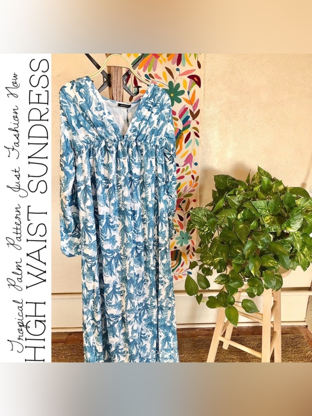 Tropical Palm Pattern High Waist Sundress